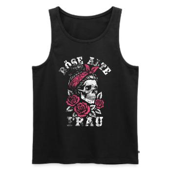 Böse alte Frau - Totenkopf - Rosen - Spruch - Männer Premium Bio Tank Top - Schwarz - Vorne - Michal (187cm)