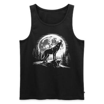 Wolf Animal Howling Full Moon Wilderness Night - Men's Premium Organic Tank Top - black - Front - Michal (187cm)