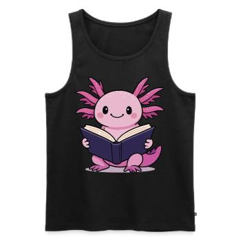Cute Axolotl Reading Book Reader Cartoon Kawaii - Men's Premium Organic Tank Top - black - Front - AI Model Male 178 light (178cm)