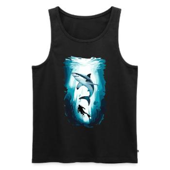 Aventure sous-marine avec requin et plongeur - Débardeur bio Premium Homme - noir - Devant - Michal (187cm)