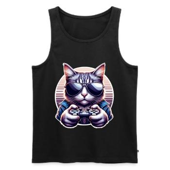 Katze Gamer Gaming Nerd - Männer Premium Bio Tank Top - Schwarz - Vorne - AI Model Male 178 light (178cm)