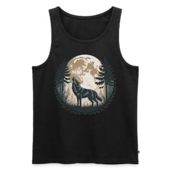 Heulender Wolf Vollmond Wald Silhouette Bäume - Männer Premium Bio Tank Top - Schwarz - Vorne - AI Model Male 178 light (178cm)