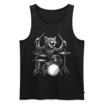 Batteur Chat Animal Batterie Musicien Percussion - Débardeur bio Premium Homme - noir - Devant - AI Model Male 178 light (178cm)