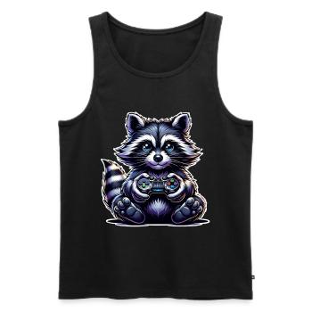 Raccoon Gamer Gaming Nerd - Men's Premium Organic Tank Top - black - Front - AI Model Male 178 light (178cm)