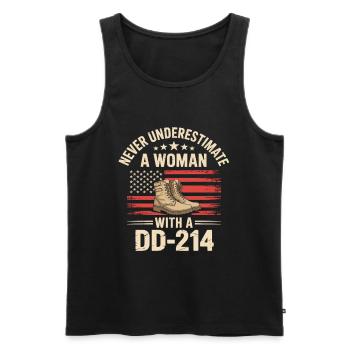 Never Underestimate A Woman With A DD 214 - Männer Premium Bio Tank Top - Schwarz - Vorne - AI Model Male 178 light (178cm)