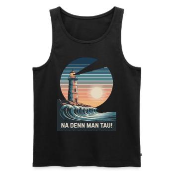 Na denn man tau - lighthouse and wave in the - Men's Premium Organic Tank Top - black - Front - Michal (187cm)