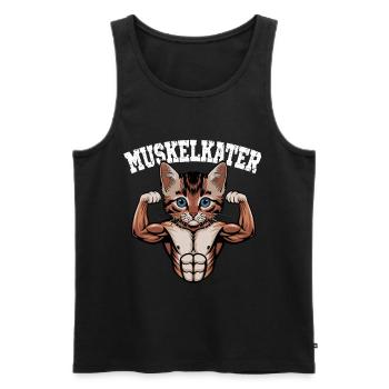 Douleur musculaire Drôle Chat Bodybuilder - Débardeur bio Premium Homme - noir - Devant - Michal (187cm)