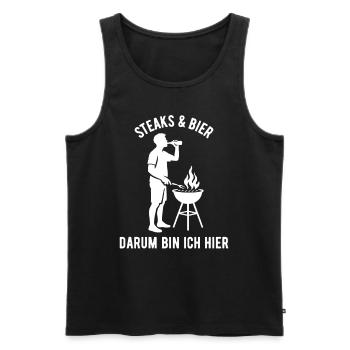 Steaks und Bier darum bin ich hier - Grillen - Männer Premium Bio Tank Top - Schwarz - Vorne - Michal (187cm)