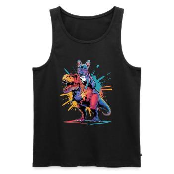 French Bulldog Riding Dinosaur With - Men's Premium Organic Tank Top - black - Front - AI Model Male 178 light (178cm)