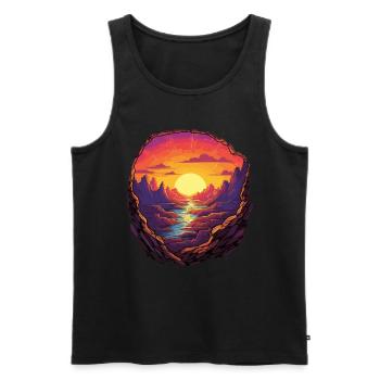 Coucher de soleil spectaculaire en pixel art ci-dessus - Débardeur bio Premium Homme - noir - Devant - Michal (187cm)