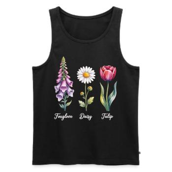 Drei Lieblingsblumen - Foxglove, Daisy, Tulip - Männer Premium Bio Tank Top - Schwarz - Vorne - AI Model Male 178 light (178cm)