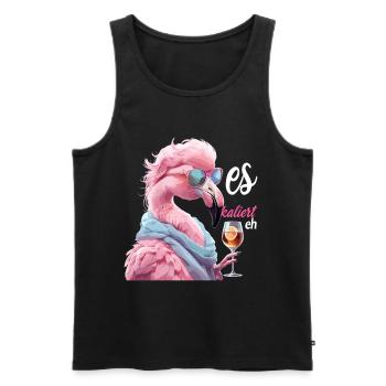 Ça s’intensifie quand même Flamingo avec des lunettes de soleil et du vin - Débardeur bio Premium Homme - noir - Devant - Michal (187cm)