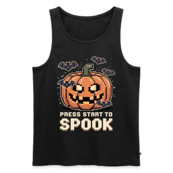 Press Start to Spook - Pixel Kürbis Halloween - Männer Premium Bio Tank Top - Schwarz - Vorne - AI Model Male 178 light (178cm)