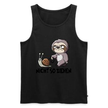 Pas si pull sloth avec humour d’escargot - Débardeur bio Premium Homme - noir - Devant - Michal (187cm)