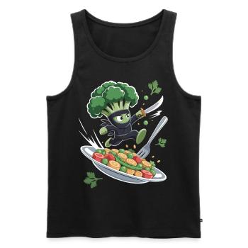 Brocoli Ninja en action - Débardeur bio Premium Homme - noir - Devant - Michal (187cm)