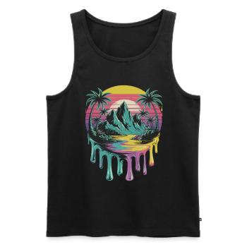 Île tropicale coucher de soleil palmiers Art - Débardeur bio Premium Homme - noir - Devant - AI Model Male 178 light (178cm)