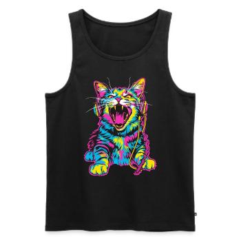 Bunte Katze Mit Kopfhörern Im Retro Stil - Männer Premium Bio Tank Top - Schwarz - Vorne - Michal (187cm)
