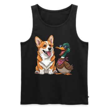 Corgi and duck - Men's Premium Organic Tank Top - black - Front - AI Model Male 178 light (178cm)
