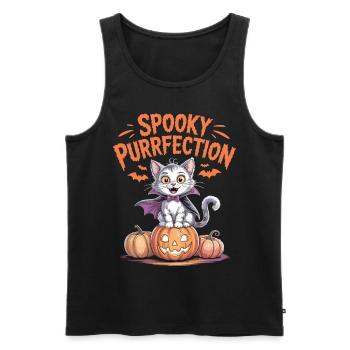 Halloween Cat on Pumpkin - Men's Premium Organic Tank Top - black - Front - AI Model Male 178 light (178cm)