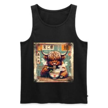 Ramen Highland Cow Grunge Poster Style - Men's Premium Organic Tank Top - black - Front - AI Model Male 178 light (178cm)