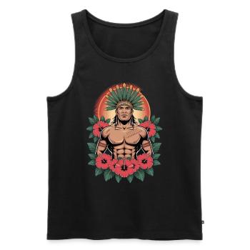 Proud tribal warrior with hibiscus - Men's Premium Organic Tank Top - black - Front - Michal (187cm)