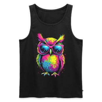 Owl Colorful Pop Art Owl Eagle Owl Rainbow Colors - Men's Premium Organic Tank Top - black - Front - AI Model Male 178 light (178cm)
