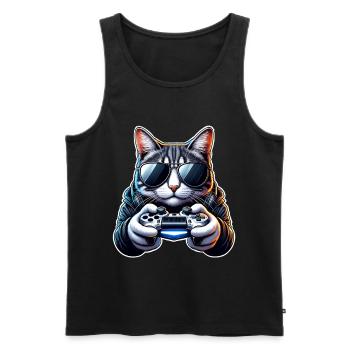 Katze Gamer Gaming Nerd - Männer Premium Bio Tank Top - Schwarz - Vorne - AI Model Male 178 light (178cm)