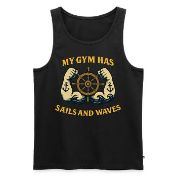 My gym has sails and waves captain - Men's Premium Organic Tank Top - black - Front - Michal (187cm)