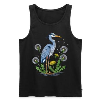 Blauer Reiher und Löwenzahn - Männer Premium Bio Tank Top - Schwarz - Vorne - AI Model Male 178 light (178cm)