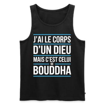 T-shirt humour Bouddha Corps d’un dieu - Débardeur bio Premium Homme - noir - Devant - Michal (187cm)