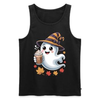 Süßes Halloween Geist Shirt mit Kaffee - Männer Premium Bio Tank Top - Schwarz - Vorne - AI Model Male 178 light (178cm)