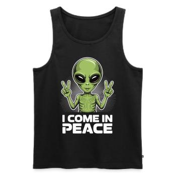Lustiges Alien „I Come in Peace“ - Männer Premium Bio Tank Top - Schwarz - Vorne - AI Model Male 178 light (178cm)