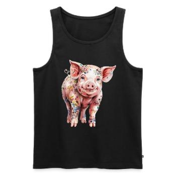 Floral Pig with Floral Print for - Men's Premium Organic Tank Top - black - Front - AI Model Male 178 light (178cm)