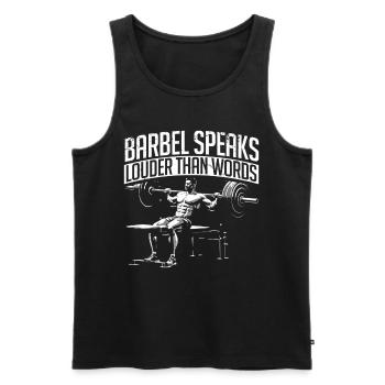 Chest Training Bodybuilder Barbel Speaks Louder - Men's Premium Organic Tank Top - black - Front - AI Model Male 178 light (178cm)