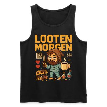 Looten Morgen – Gaming mit Kaffee - Männer Premium Bio Tank Top - Schwarz - Vorne - AI Model Male 178 light (178cm)