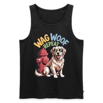 Wag Woof Repeat - Stylischer Hund mit Sonnenbrille - Männer Premium Bio Tank Top - Schwarz - Vorne - AI Model Male 178 light (178cm)