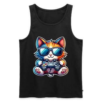 Katze Gaming Gamer - Männer Premium Bio Tank Top - Schwarz - Vorne - Michal (187cm)