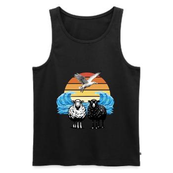 mouton mouton coucher de soleil mer mouette - Débardeur bio Premium Homme - noir - Devant - Michal (187cm)
