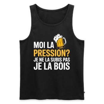 Moi la pression ? Je ne la subis pas, je la bois - Débardeur bio Premium Homme - noir - Devant - Michal (187cm)