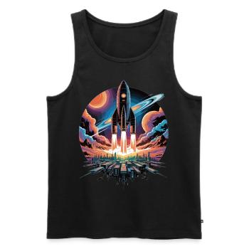 Stylischer Weltraumflug mit Rakete - Männer Premium Bio Tank Top - Schwarz - Vorne - AI Model Male 178 light (178cm)