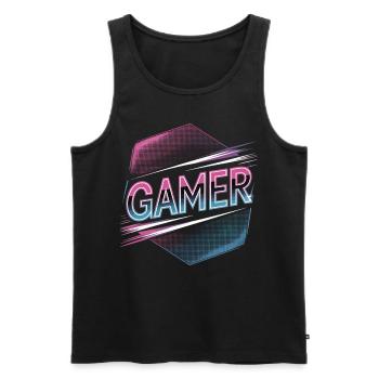 Gamer Shirt with Neon Style - Men's Premium Organic Tank Top - black - Front - Michal (187cm)