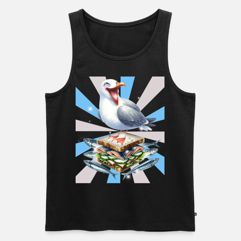 Reto Möwe Möwen Sandwidsch Hering - Männer Premium Bio Tank Top - Schwarz