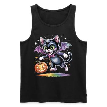 Fledermaus-Katze mit Kürbis - Männer Premium Bio Tank Top - Schwarz - Vorne - AI Model Male 178 light (178cm)