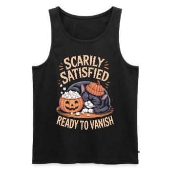 Chat d’Halloween avec chemise citrouille - Débardeur bio Premium Homme - noir - Devant - Michal (187cm)