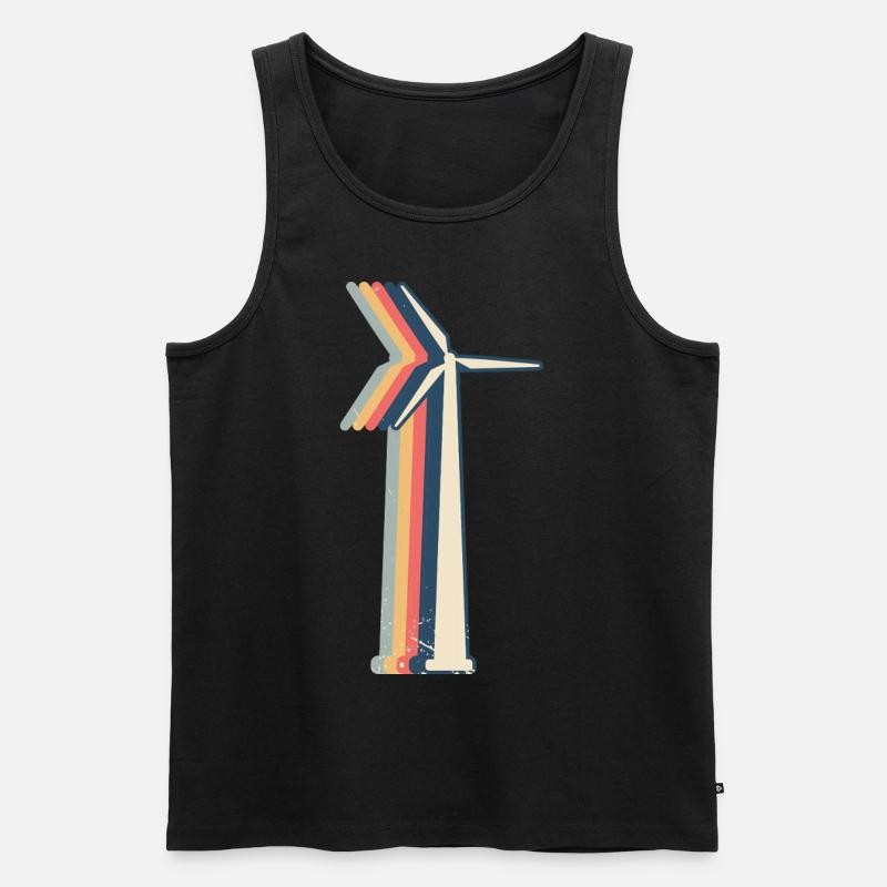 Windturbine Techniker Retro Line Art - Männer Premium Bio Tank Top - Schwarz
