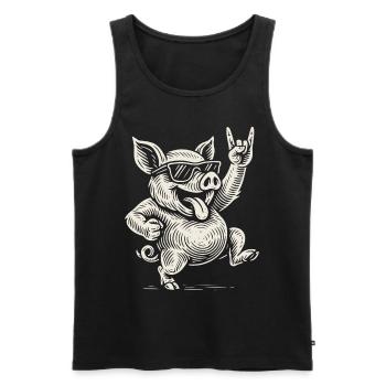 Rock Musique Drôle Heavy Metal Cochon Rétro - Débardeur bio Premium Homme - noir - Devant - AI Model Male 178 light (178cm)