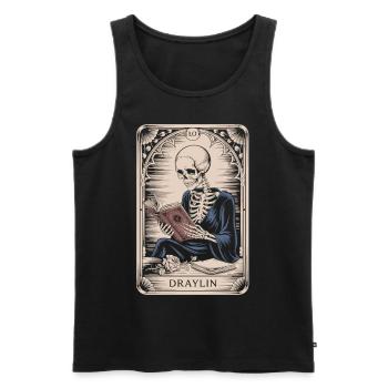 DRAYLIN Skelett mit Buch Tarot Karte - Männer Premium Bio Tank Top - Schwarz - Vorne - Michal (187cm)