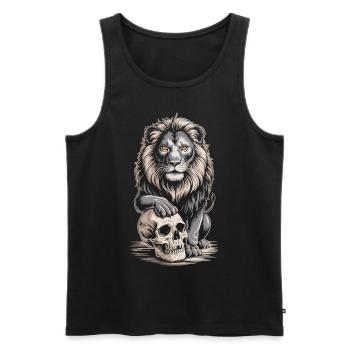 Lion avec crâne - Débardeur bio Premium Homme - noir - Devant - Michal (187cm)