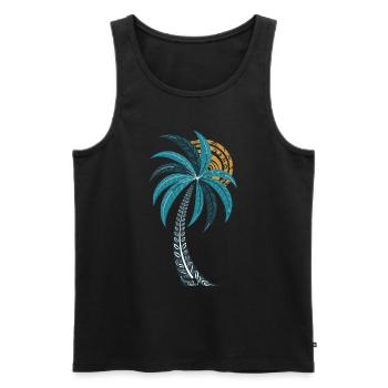 Tropische Palmen mit Mandala-Sonne für Sommer und - Männer Premium Bio Tank Top - Schwarz - Vorne - AI Model Male 178 light (178cm)