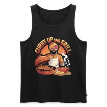 Curry Up and Grill BBQ India Cooking - Men's Premium Organic Tank Top - black - Front - Michal (187cm)